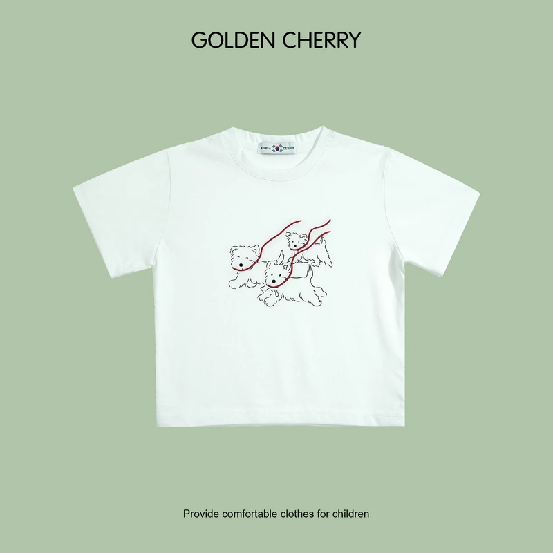 【Golden cherry】小童三只小狗纯色休闲T恤QDD225（一霞款小狗）