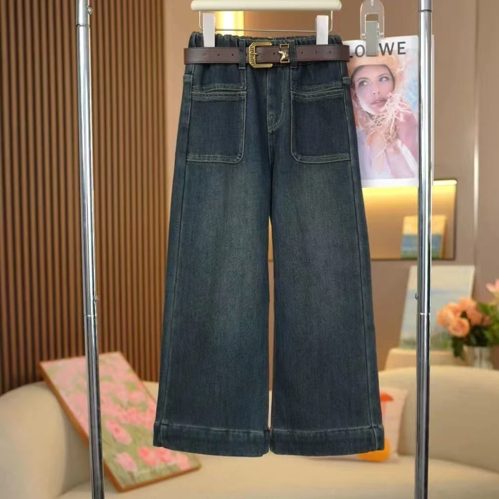 女童牛仔裤阔腿裤春秋2025宽松新款中大童裤子洋气儿童直筒裤女孩