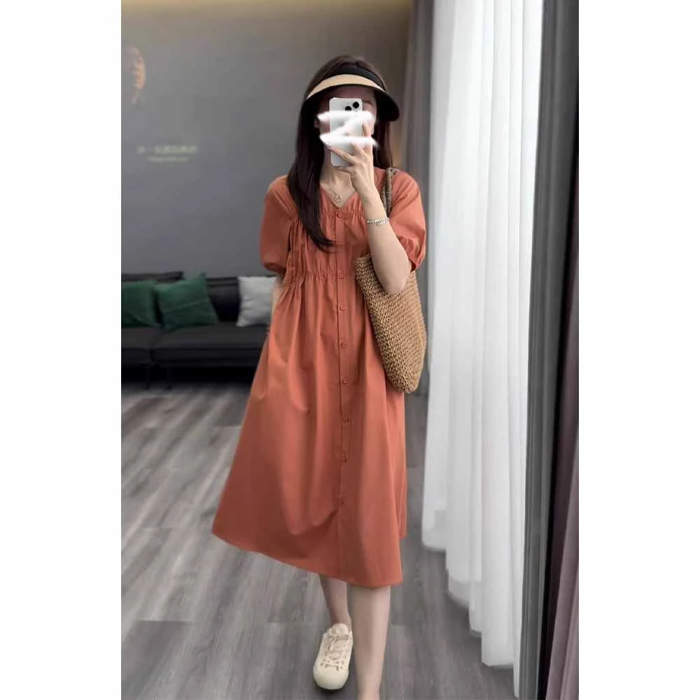 法式气质泡泡袖连衣裙女2025夏季新款时尚收腰显瘦遮肚子洋气裙子