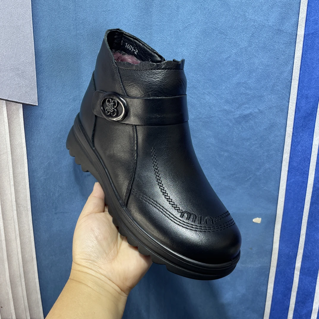 头层牛皮尚品新款妈妈鞋1601-2羊毛