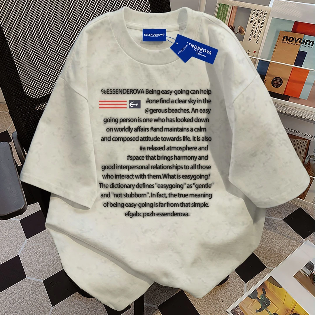 100%纯棉国潮流行字母扎染短袖t恤男女2025夏季宽松帅气圆领上衣