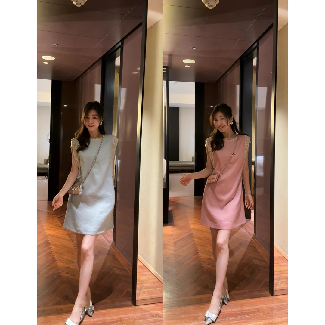 W·HAHA【桃花坞】亚麻透气立体编织无袖连衣裙79259