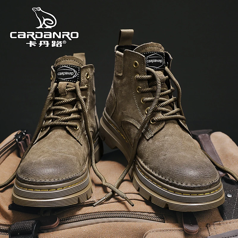 卡丹路马丁靴男款冬季加绒英伦风高帮皮鞋男士短靴真皮复古工装靴