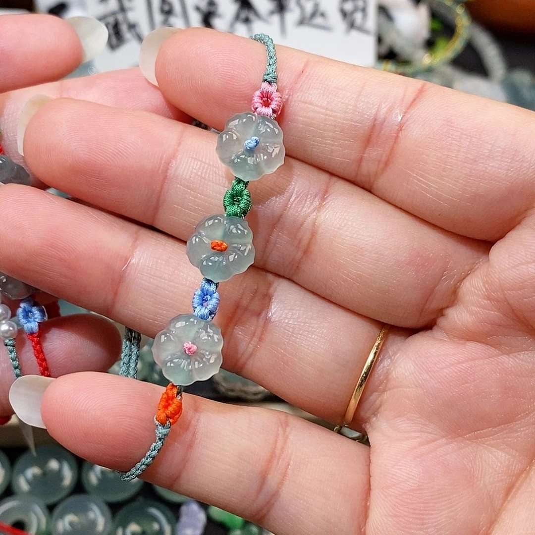 翡翠未镶嵌颈饰三花手绳15