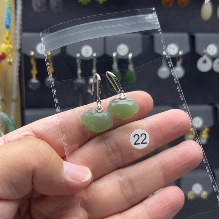 和田玉银S925镶嵌耳饰幽*影