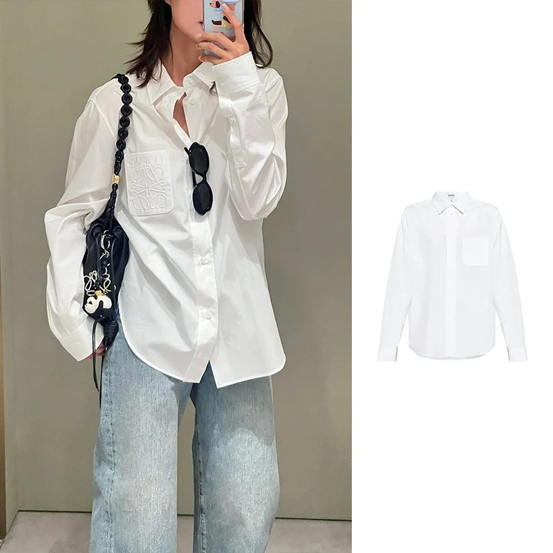 LOEWE/罗意威白色Anagram轻盈棉质府绸衬衫 H526Y05WDX-2100