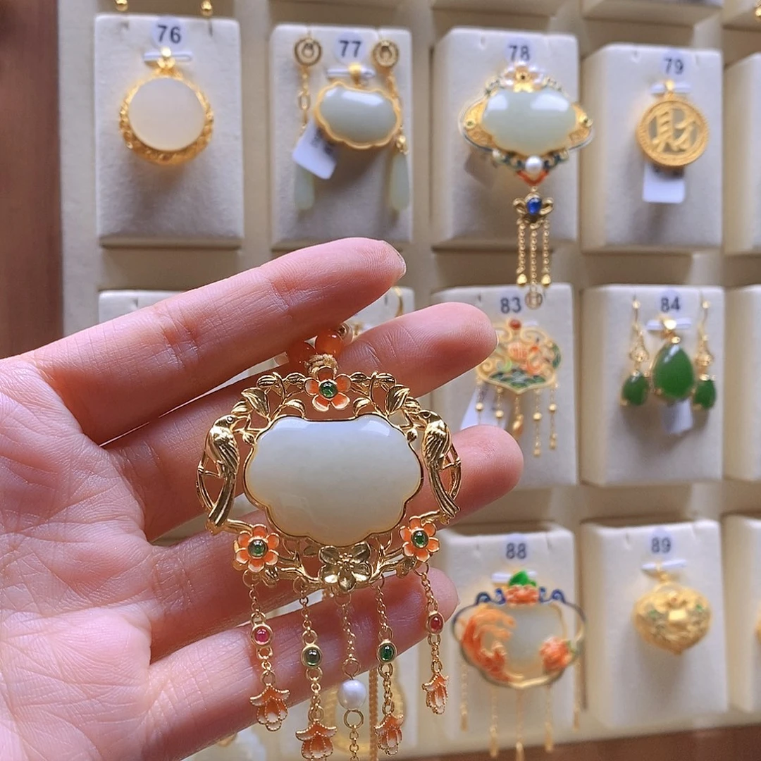 和田玉颈饰银S925镶嵌