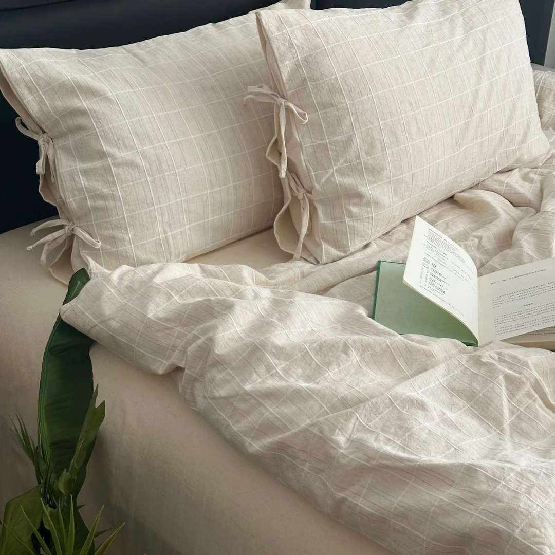 【禧俞】设计师款色织提花棉麻亚麻套件简约高级母婴级A类可裸睡