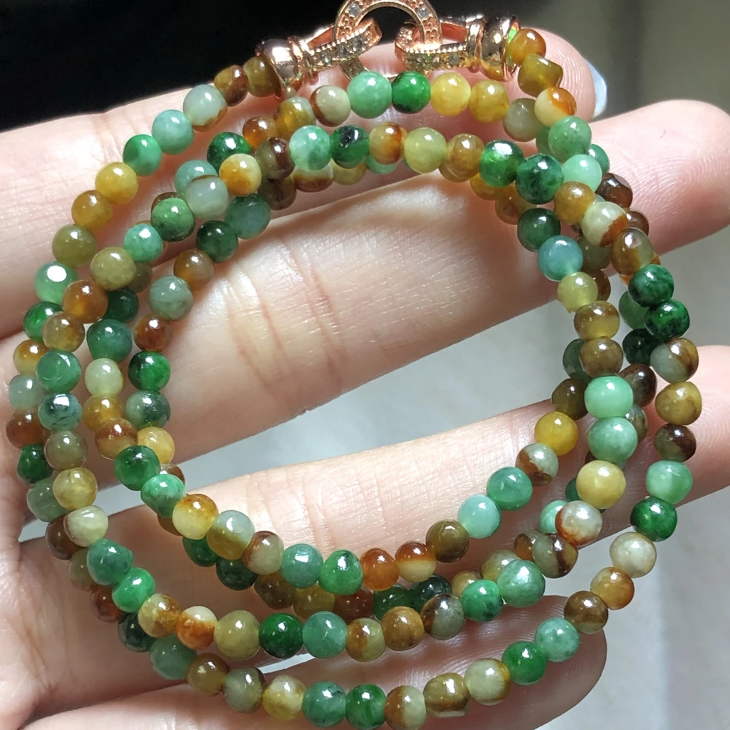 缅甸翡翠A货珠链【毛货定制未抛光无鉴赏期】