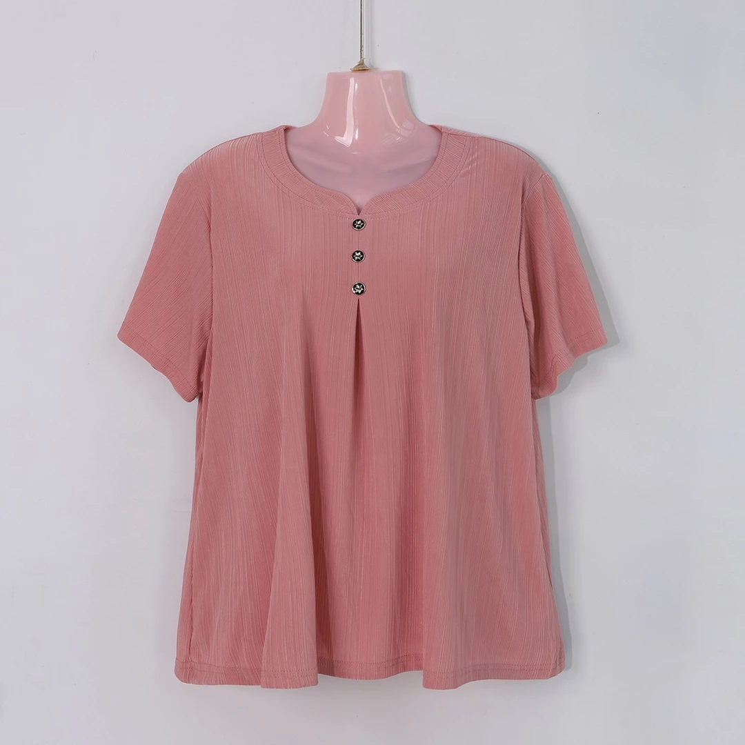 夏季爆款中老年女装气质胖妈妈短袖休闲大码冰丝纯色百搭老人T恤