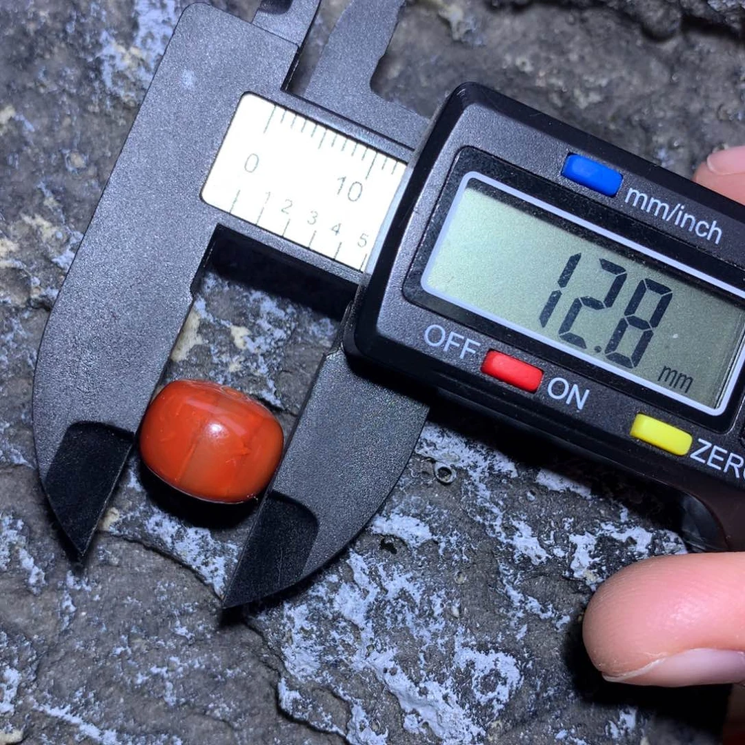 南红玛瑙未镶嵌火焰纹满肉柿子红隔珠12.8×9.6