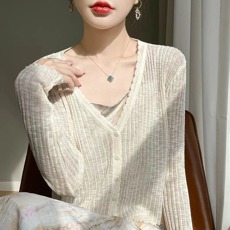 【春时雾】薄款针织开衫透气防晒空调衫上衣小披肩短款外套.Y1234