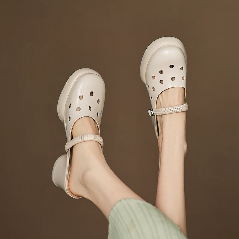 牛皮6厘米 34-40白色时尚百搭夏季软底外穿镂空真皮复古凉鞋