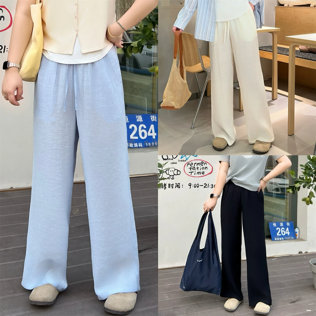 断码捡漏~塞维利亚 / 清爽亚麻直筒阔腿裤14623花契大码200斤胖mm