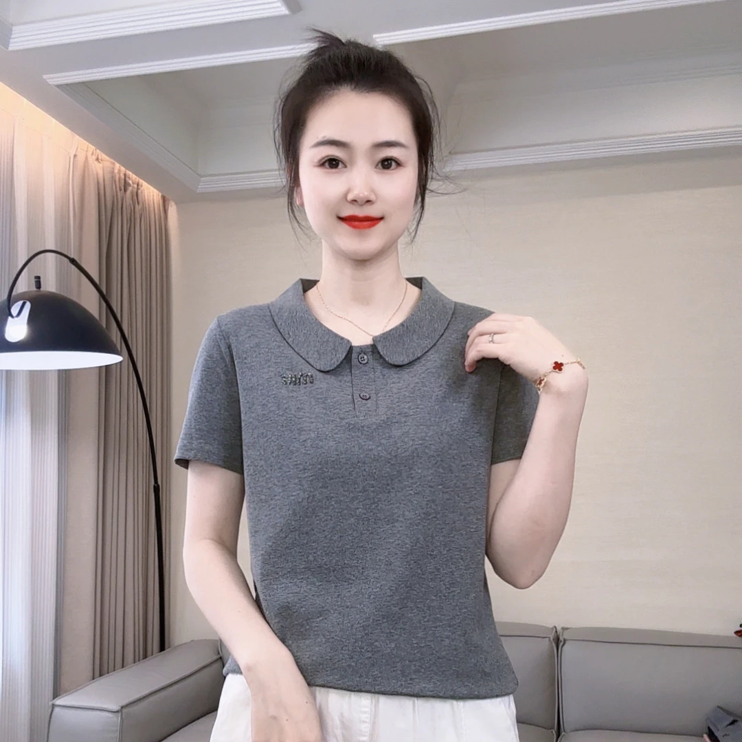 夏季新款娃娃领子时尚T恤5993款