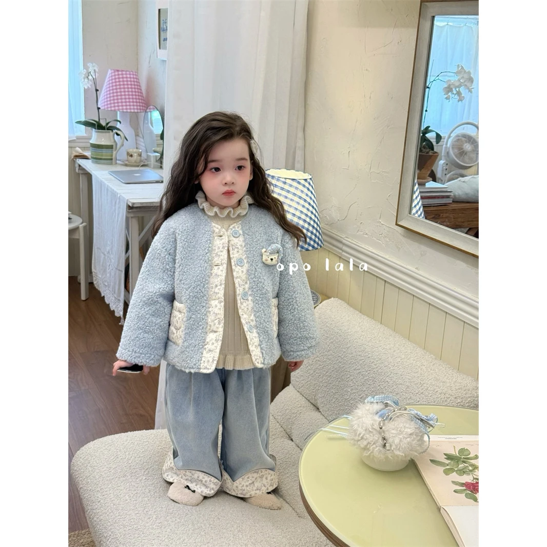 opolala·25冬~花布脚口加绒牛仔裤77105（童装汉服）