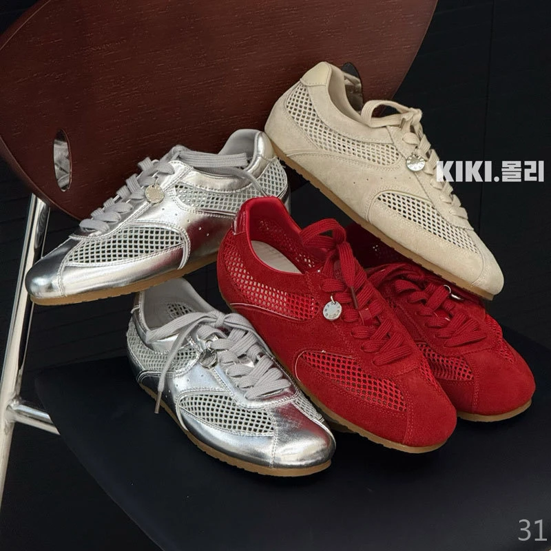 复古银色芭蕾风德训鞋2025春季新款百搭平底运动休闲透气小白鞋女