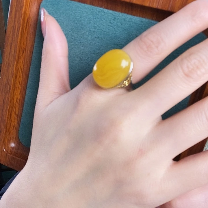 蜜蜡银S925镶嵌戒指戒指