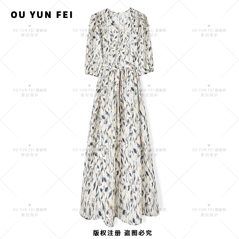 【晚风】高级感连衣裙女新款气质显瘦穿搭时尚洋气印花长裙AY1131
