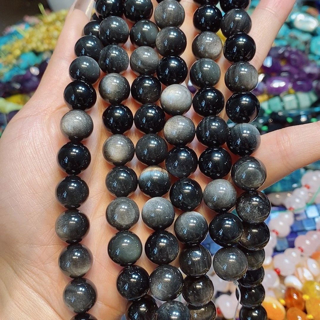 玛瑙/玉髓散珠天然银曜12mm一条