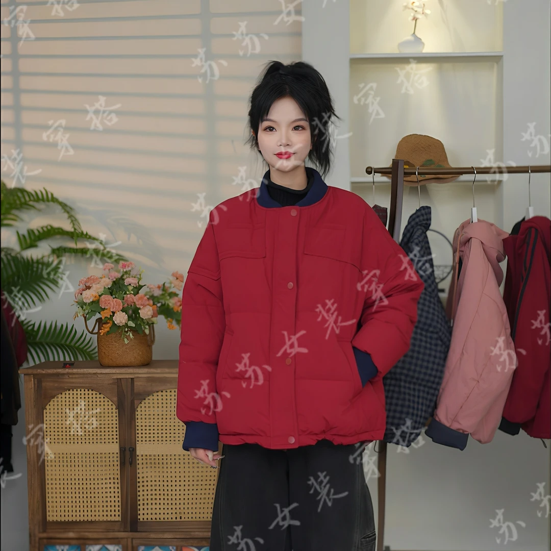 春季新款棒球服加厚中长款外套时尚百搭夹棉减龄保暖棉服上衣女