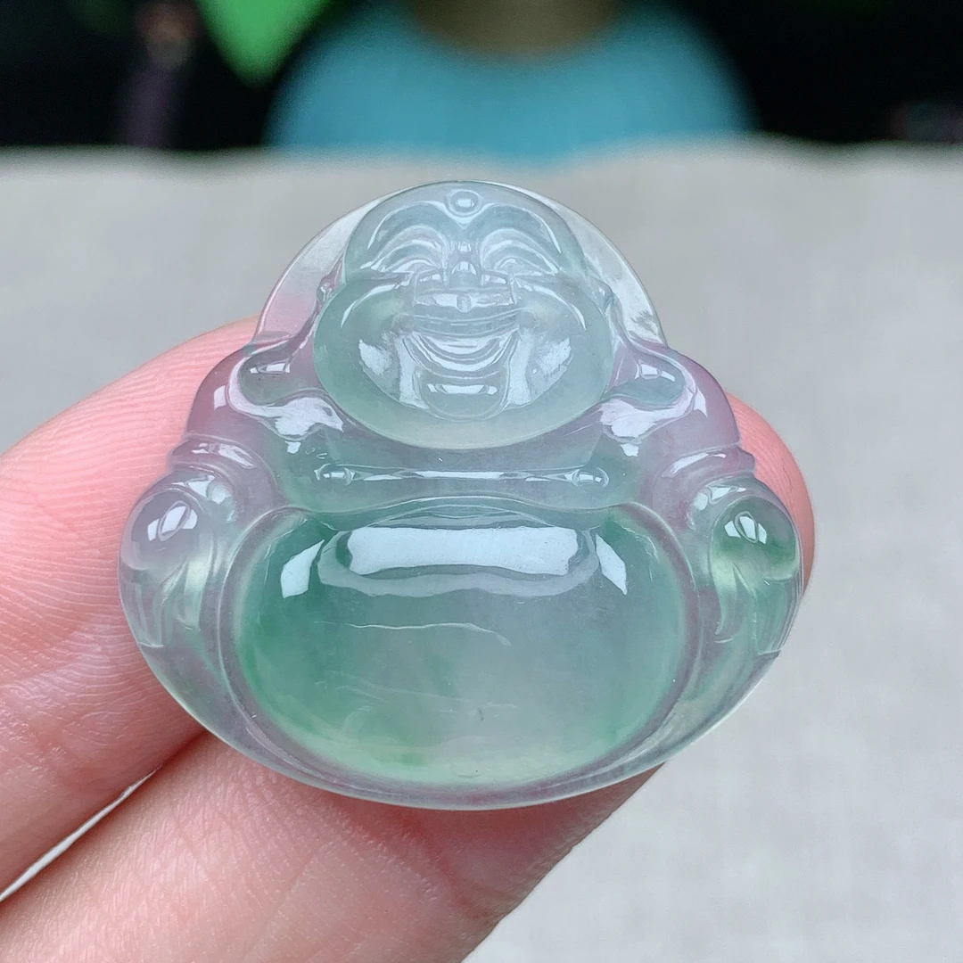 m缅甸天然翡翠A货27.7-29.9-5.7玉石老坑冰种飘花佛公吊坠冰透