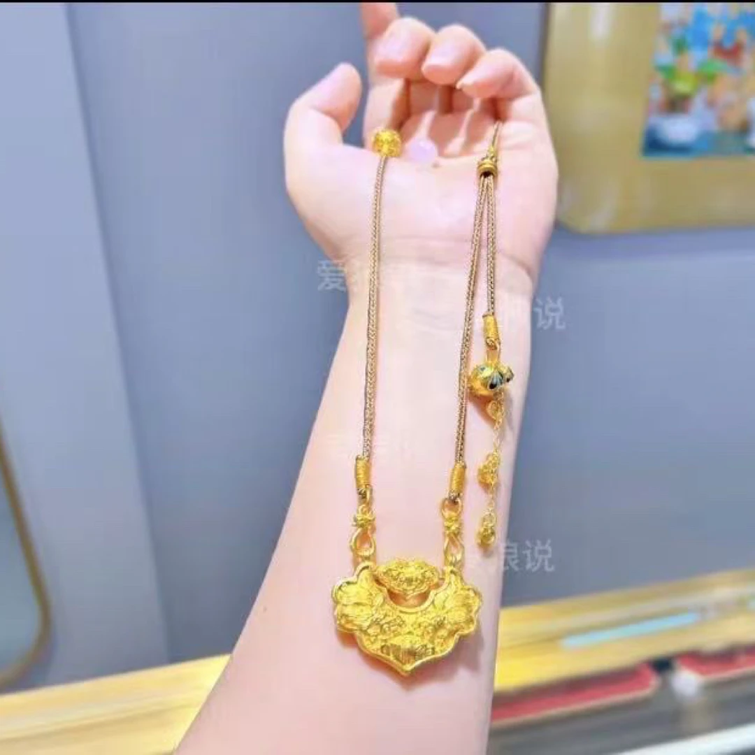 坠链均足银 可旋转锦鲤花牌平安锁双耳吊坠1128