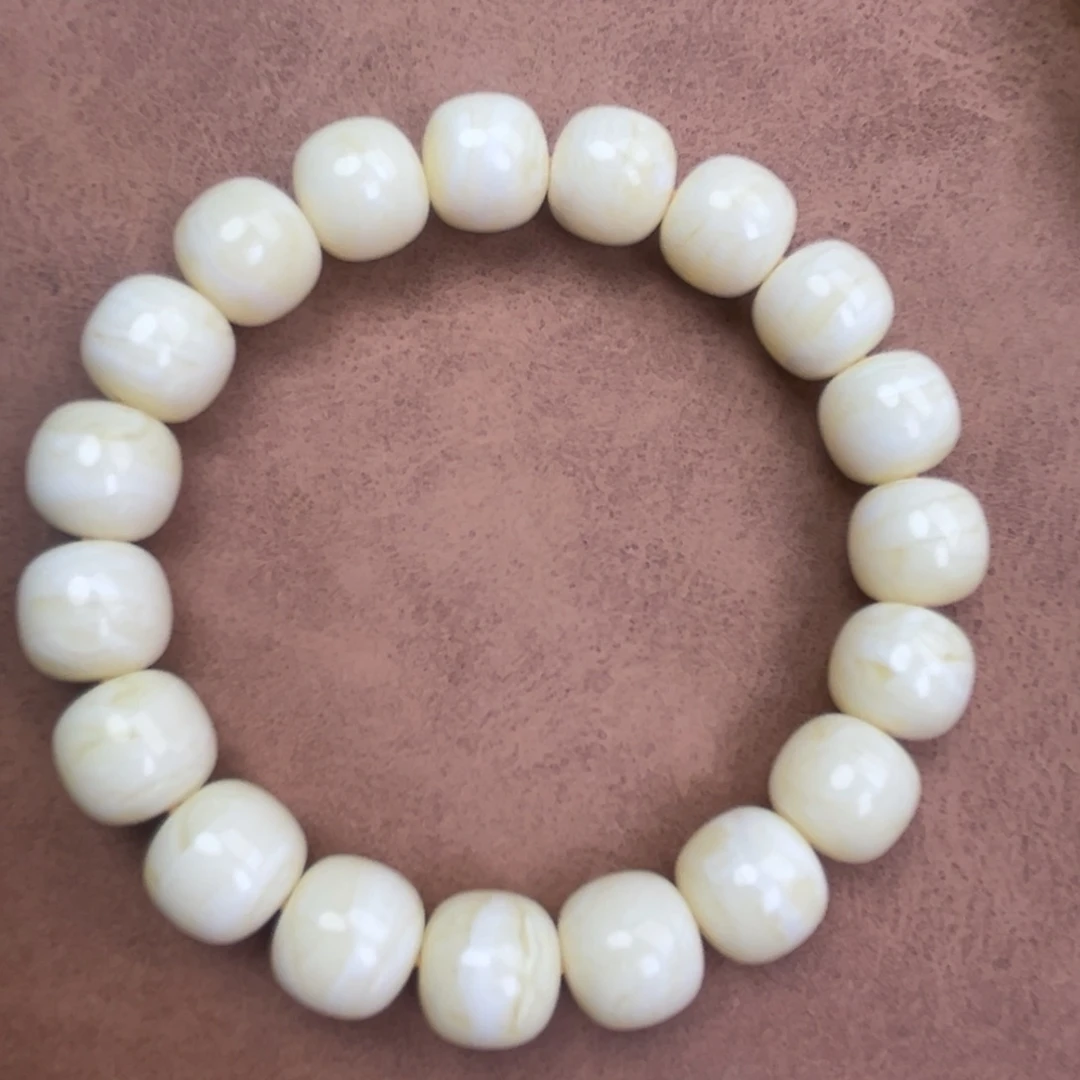 蜜蜡未镶嵌手串俄料同料瓷白花虎皮12*1.2腕口18+