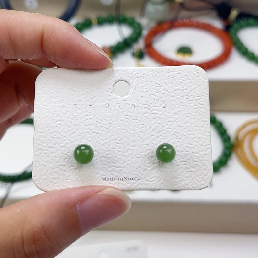 和田玉银S925镶嵌耳饰