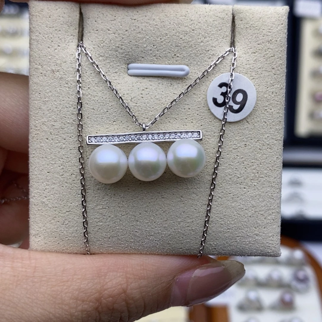 坠链均925银锆石三珠平衡木