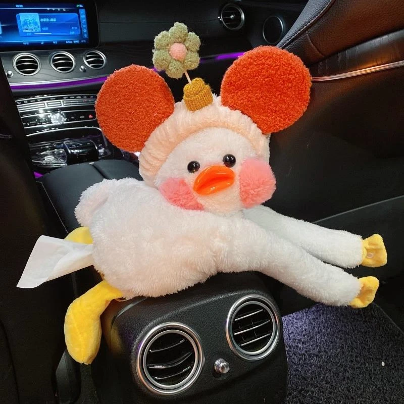 车载纸巾盒创意挂式可爱车内饰品女个性网红鸭玩偶汽车抽纸盒车用