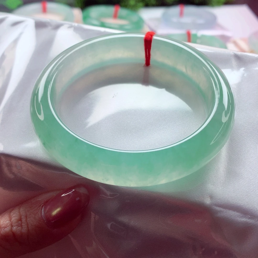 翡翠未镶嵌手镯56.5 冰甜绿炸光至纯至净 灵