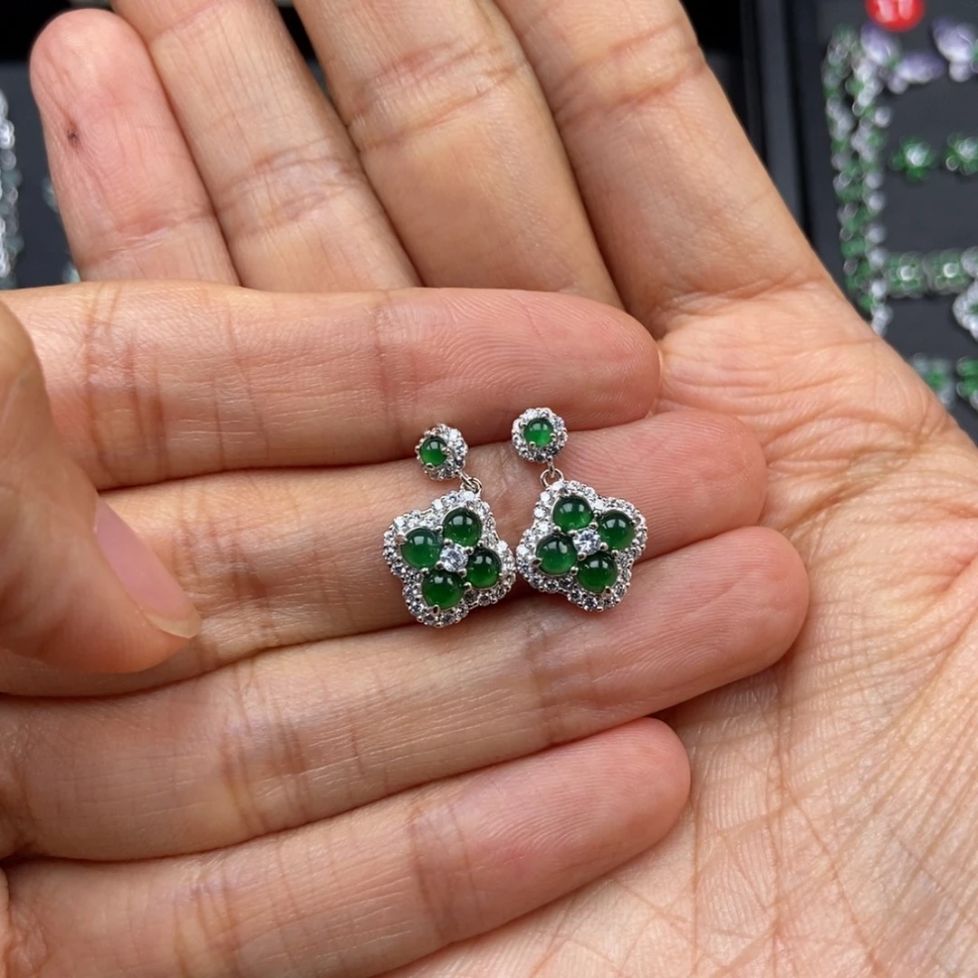 小***3翡翠银S925镶嵌耳饰
