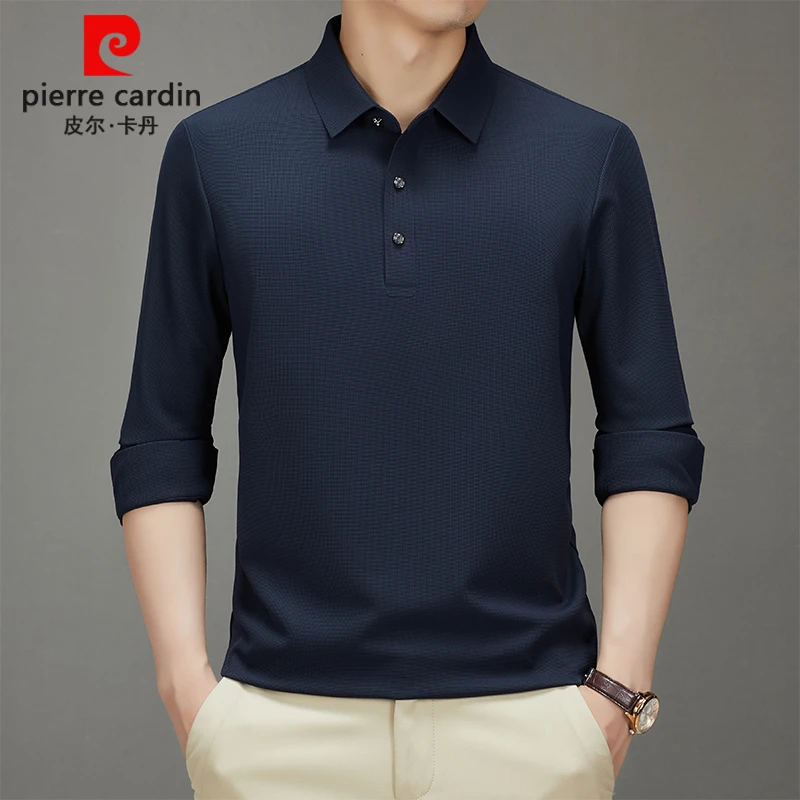 皮尔卡丹春季新款百搭男士翻领休闲打底针织衫男长袖商务衫POLO衫