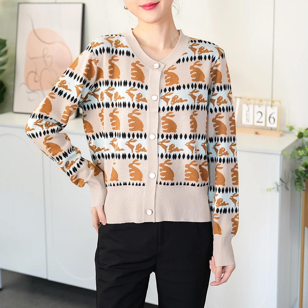 【春季新款】C7840粉卡色高端轻奢法式小香风设计感撞色针织开衫