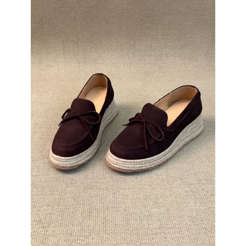 nnmiss·34-39/5cm草编坡跟圆头蝴蝶结中口乐福鞋百搭复古通勤单鞋