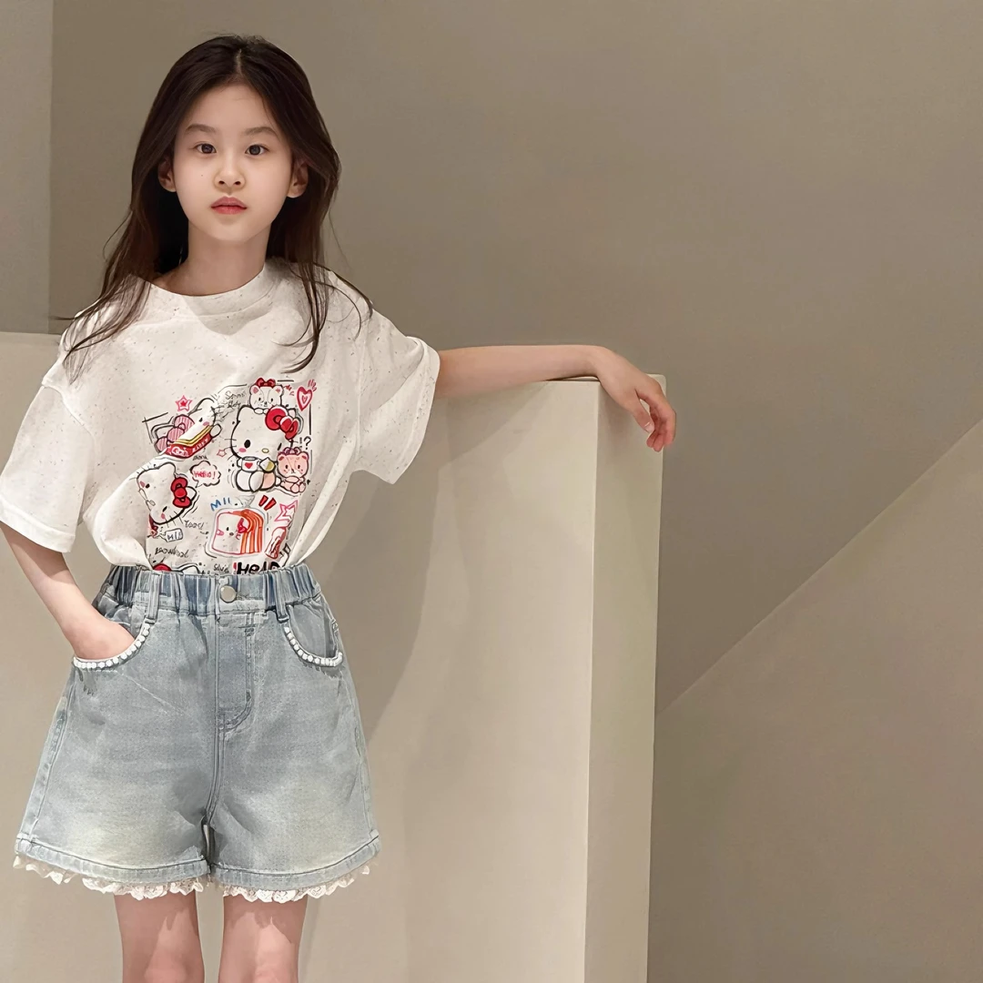 女童短袖t恤套装夏季2025新款洋气中大童宽松半袖女童夏装套装