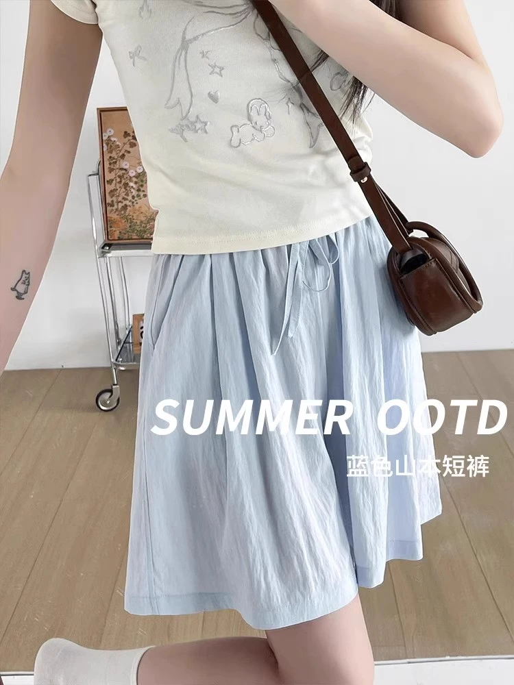 大码300斤冰丝山本短裤女夏季2025新款宽松高腰休闲阔腿五分裤ins