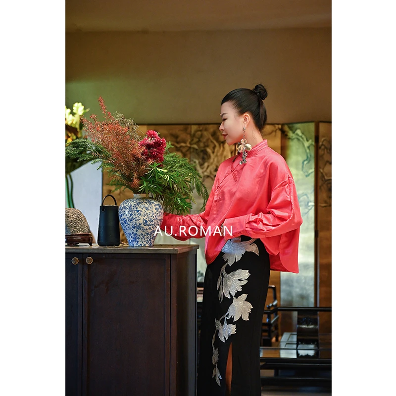 新中式国风高级感‘桃之夭夭’斜襟盘扣禅意上衣