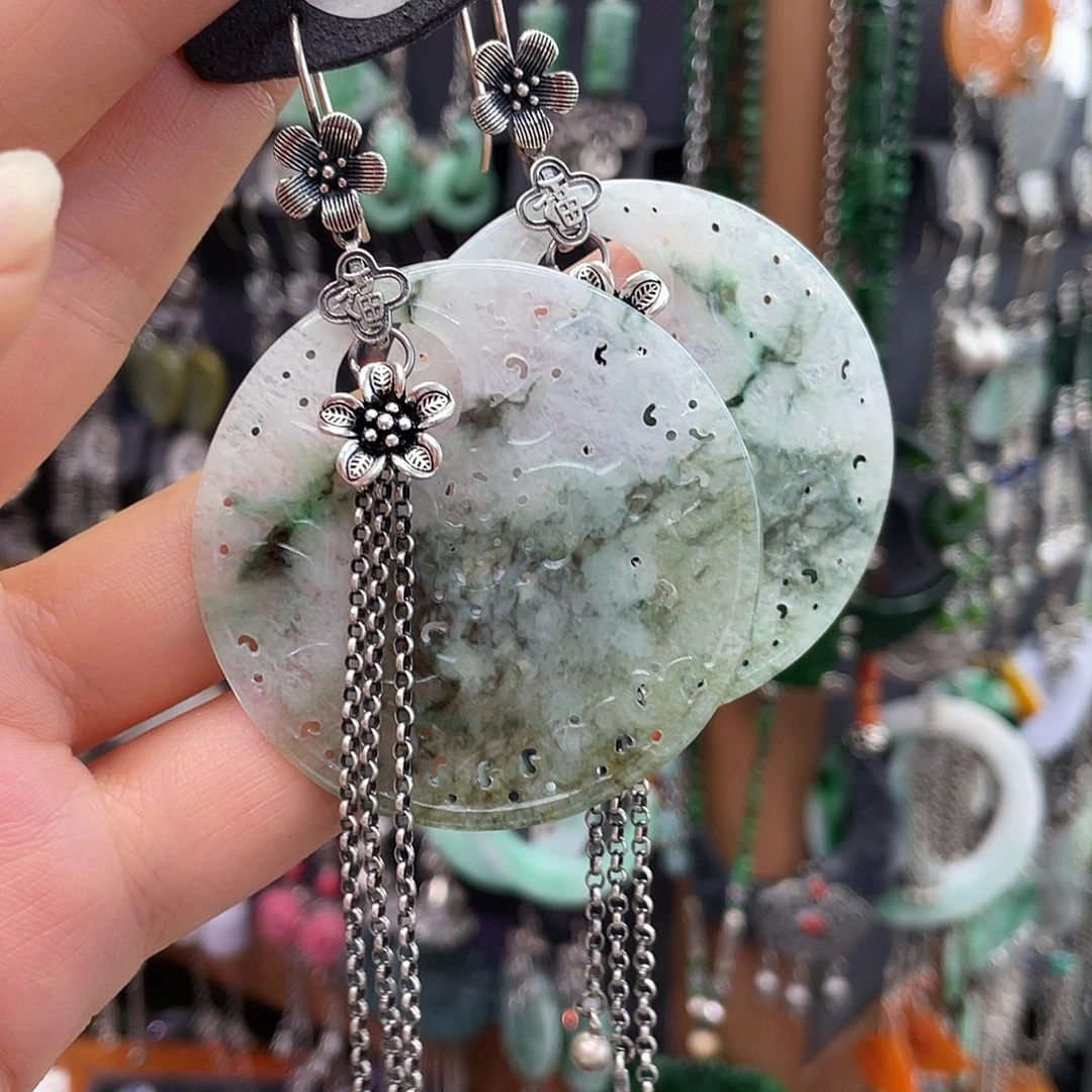 翡翠银S925镶嵌耳饰楠*038ghhggj