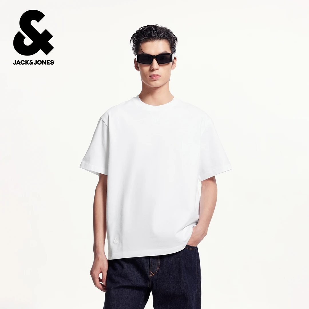 杰克琼斯夏季新款潮流简约舒适磨毛刺绣logo个性休闲短袖T恤男装