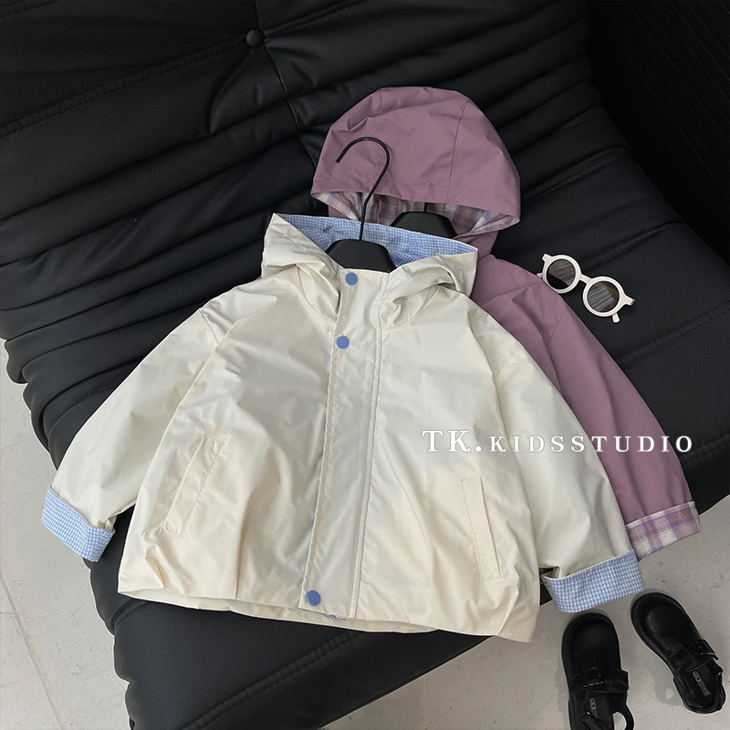 【现货】阿卷秋装儿童休闲宽松立领连帽两色长袖外套上衣HCXZ4077