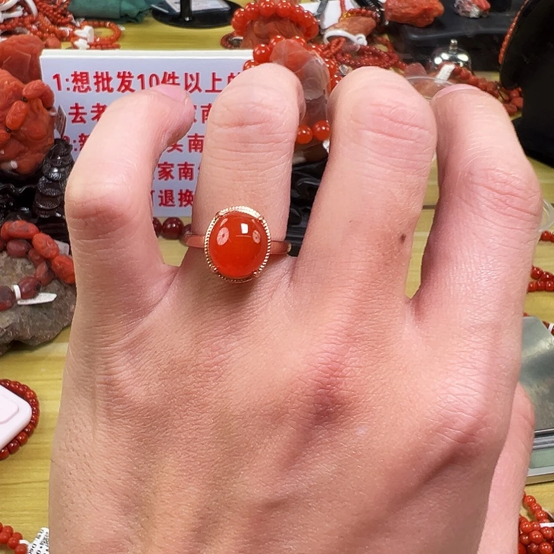 南红玛瑙银S925镶嵌买南红戒指