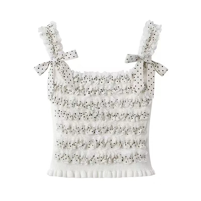 【Q014】千金风白色吊带女士背心原创设计修身短款百搭可爱风