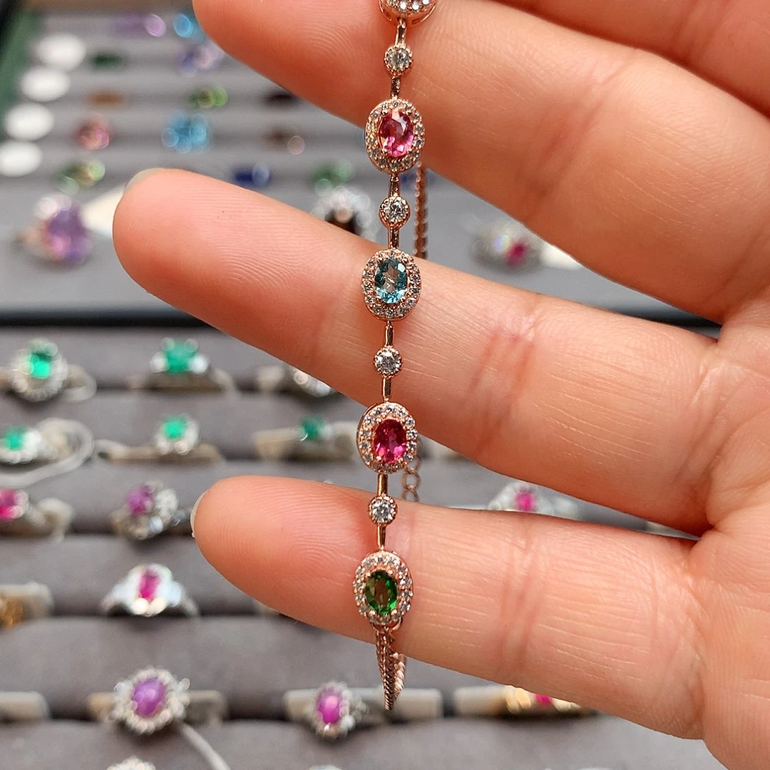 银S925镶嵌手链碧玺