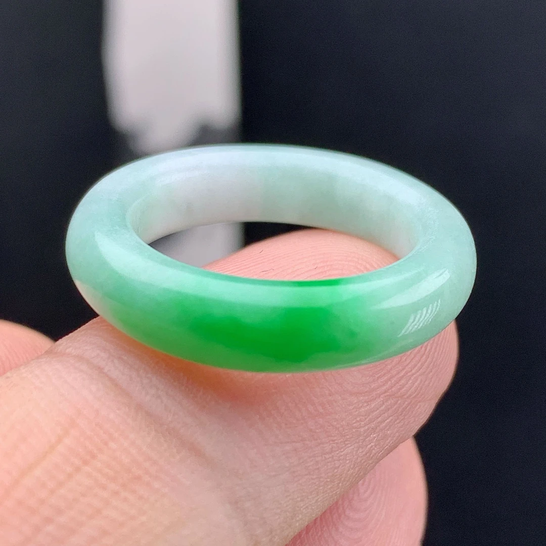 优惠内径18.3玉石缅甸纯天然翡翠a货飘花绿色戒指圈尾戒