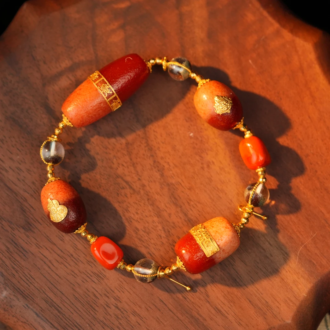 日进斗金 红肉天地珠珠玛瑙手串LJZ040104