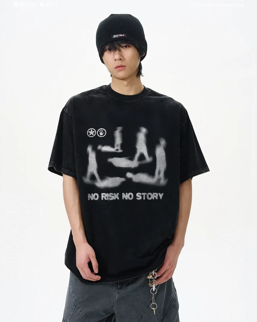 24FR重磅纯棉短袖T恤上衣(迷雾人影)25夏季新款t恤衣服男女同款