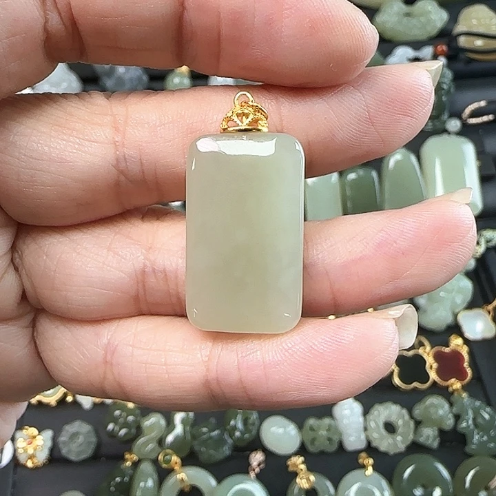 和田玉银S925镶嵌吊坠(不含链)