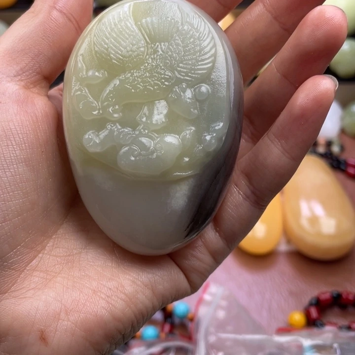 用***6石材天然古青石手把件